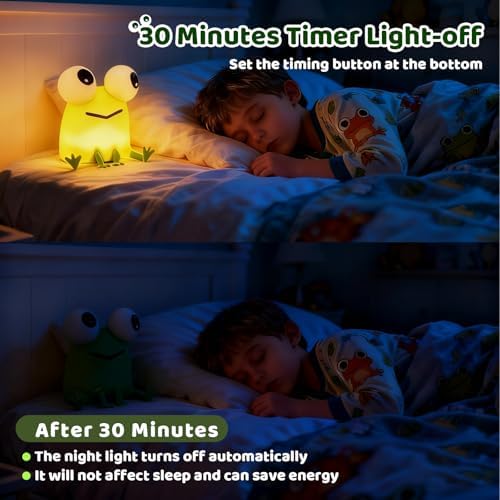 Frog Night Light for Kids with Timer, Dimmable 3 Brightness 7 Colors, Kawaii Big-Eyed Frog Lamp Funny Gifts, USB Rechargeable Portable Night Lamp Decor for Girl Boy Nursery/Bedroom/Desk/Office