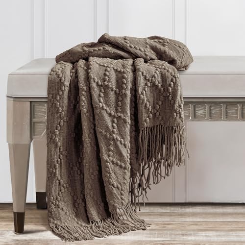 BOURINA Brown Throw Blanket 50 x70 Inch Jacquard Throw Knitted Blanket
