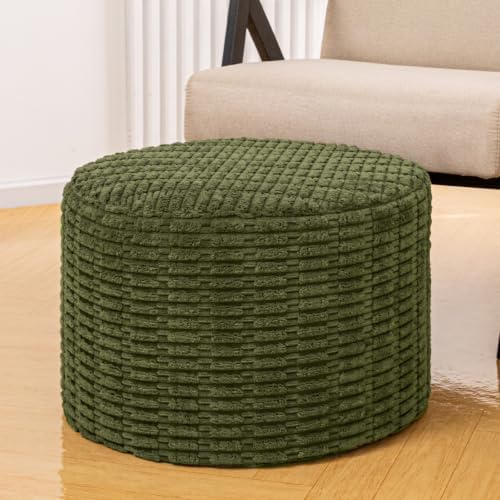 Boneless Ottoman Cloud Couch Ottoman, Rectangular Furry Floor Pouf Foot Rest with Premium Foam Filling, Multi-Use Foot Rest Stool for Living Room & Bedroom (Dark Green, 22x22x16 Inches, Round)
