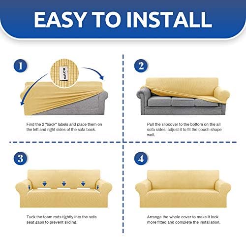 KEKUOU Stretch Couch Covers for Sofa, 3 Cushion Couch Slipcover,Champagne
