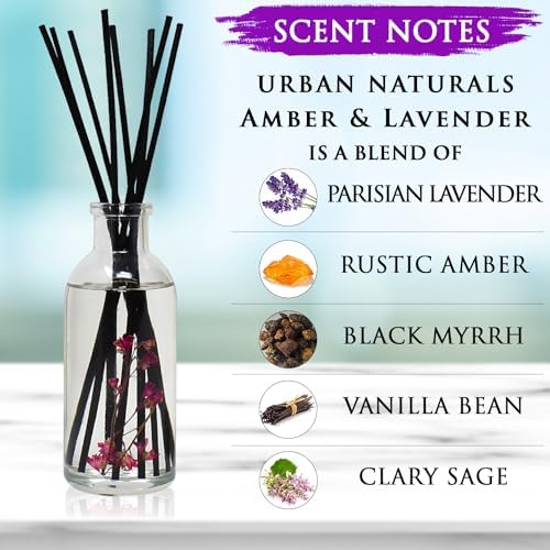 Urban Naturals Reed Diffuser Set, Amber & Lavender - Bathroom Shelf Décor