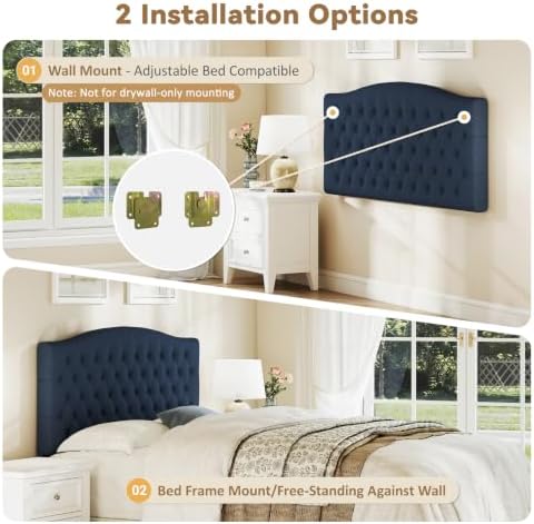 Befurtori Queen Headboard Only, Upholstered Headboard for Adjustable Bed Linen Tufted Queen/Full Size Wall Mounted Head Board with Solid Wood Legs Head Board, Navy Blue
