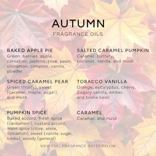 Eternal Essence Oils Autumn Set of 6 Premium Fragrance Oils - Includes Pumpkin Spice, Baked Apple Pie, Salted Caramel Pumpkin, Spiced Caramel Pear, Tobacco Vanilla and Caramel Scented Oils - 10ML