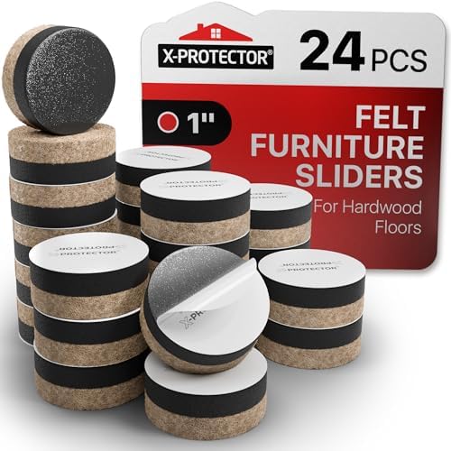 X-Protector Felt Furniture Sliders for Hardwood Floors - 24 PCS 1”