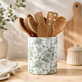 JarThenaAMCS Green Chinoiserie Floral Ceramic Utensil Holder Vintage Flower Butterfly Utensil Crock for Home Kitchen Countertop Storage Organizer Container