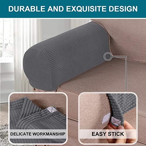 Turquoize Stretch Armrest Covers for Chairs and Sofas Couch Arm Covers for Sofa Spandex Jacquard Armrest Cover Anti-Slip Furniture Protector Washable Armchair Slipcovers for Recliner Set of 2, Gray