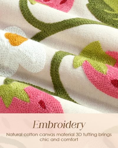 Canvas Embroidered Narrow 13"x 36" Table Runner, Pink Strawberry