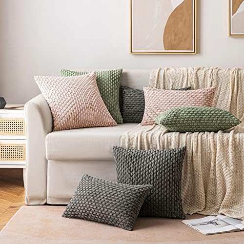 MIULEE Decorative Throw Pillow Covers 18x18 Pink Textured Corduroy