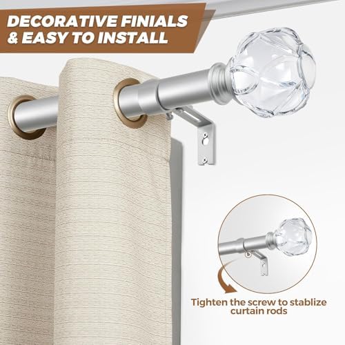 KAMANINA Silver Finials for 1 or 7/8 in Curtain Rod, Crystal Netted Texture