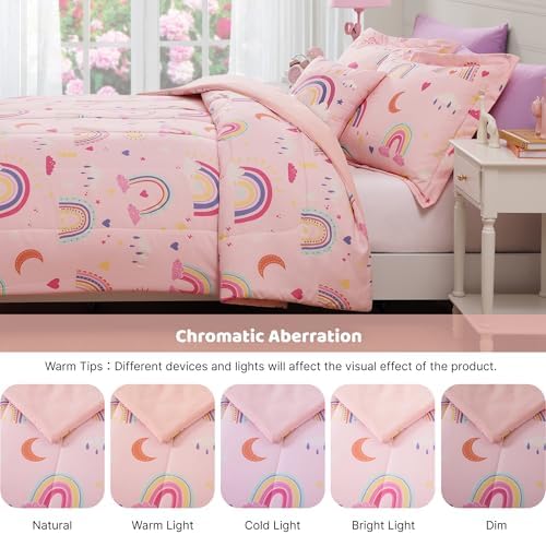 Twin Comforter Set for Girls-3 Pieces Rainbow Glow in the Dark Twin Bedding