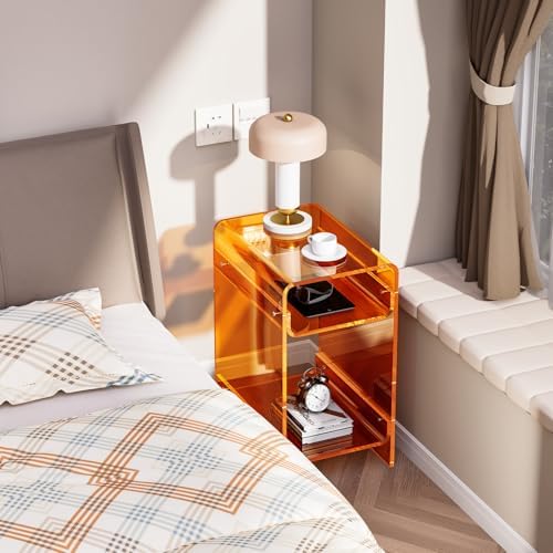 Clear Acrylic Side Table, Narrow Nightstand Bedside Table for Bedroom, Skinny Small End Table (Orange Wide, 11.8'' x 15.7'' x 21.7")