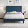Yaheetech Full Bed Frame with Headboard, Navy Blue Channel-Tufted Platform