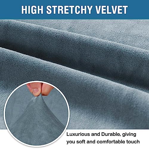 H.VERSAILTEX Stretch Velvet Loveseat Covers for 2 Cushion Couch Covers for Living Room Sofa Covers Slipcovers with Non Slip Straps Bottom, Ultra Thick Comfy Velour (Width 58"-72", Stormy Blue)