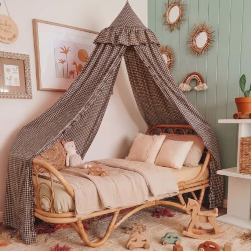 SmoothNovelty Gingham Plaid Bed Canopy, Brown White, Round