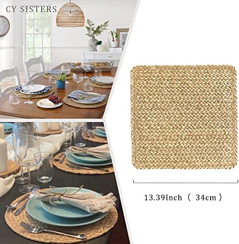 Square Woven Placemats Set of 4 Straw Table Placemat Extra Wide Braided Rattan Place Mats for Square Plates Farmhouse Placemat Wipeable Wicker Outdoor Placemats for Patio Table 13.4''