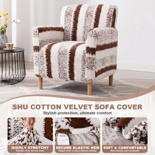Armchair Covers Stretch Arm Covers Chair Couch Covers, Faux Leather Looking Armchair Slipcover Washable Chair Protector for Living Room (Brown-01)