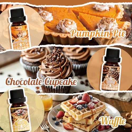 Bakery Essential Oils Gift Set, SNOWSEN Dessert Fragrance Oils for Diffuser for Home, Pumpkin Pie, Waffle, Coffee Cake, Chocolate Cupcake, Gingerbread, Snickerdoodle Aromatherapy Oils
