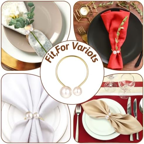 Set of 80 Pearl Napkin Rings, Gold Napkin Ring Holders with Faux Pearls