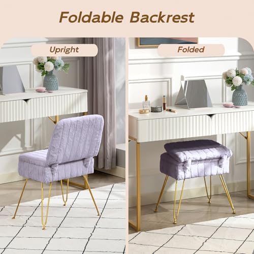 Vanity Chair with Storage | Comfy Ottoman with Folding Back