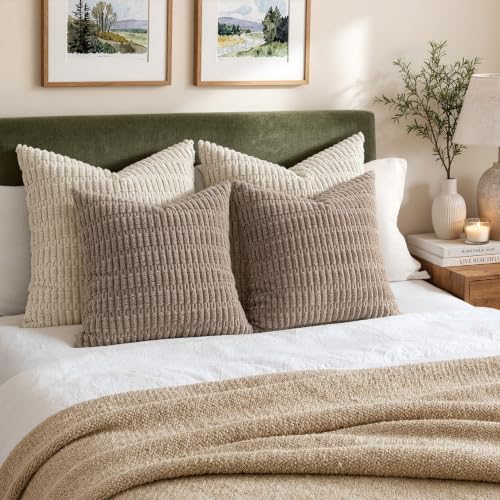 MIULEE Euro Sham Corduroy Decorative Throw Pillow Covers 22x22 Light Brown