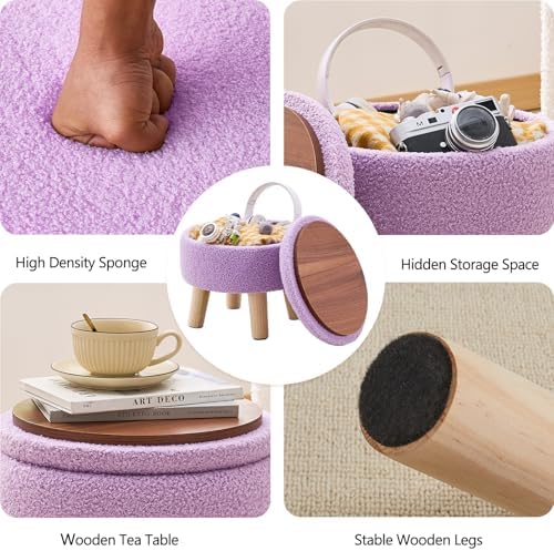 Wimarsbon Round Storage Ottoman,Footstool with Padded Seat and Wood Legs