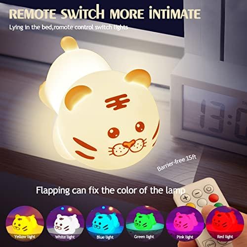 QANYI Christmas Gift Tiger Lamp, Silicone Color Changing Tiger Desk Nightlight, Rechargeable Nursery Table Lamp with Timer and Remote Control, Gift for Toddler Baby Girls Boys Children Bedroom