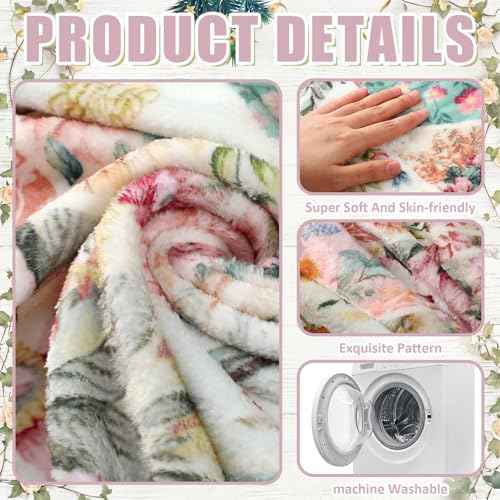 Breling Boho Floral Throw Blanket with Vintage Patchwork 50 x 60 Inch