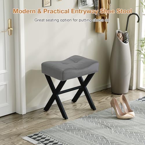 Memobarco 18-Inch Leather Vanity Stool Chair, Gray Makeup Stool