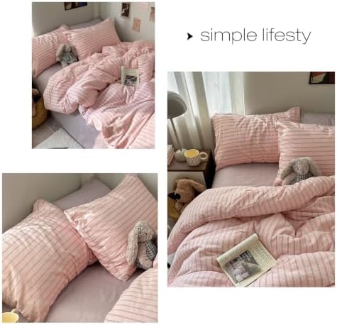 Vintage Striped Duvet Cover Twin XL 3 Pieces 100% Washed Cotton Bedding Set