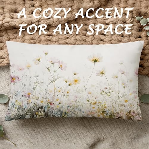Farmhouse Rustic Daisy Floral Pillow Cover 12x20,Cottagecore Botanical Wildflower Field Decorative Lumbar Pillow Cover for Couch Bed Home Living Room Bedroom