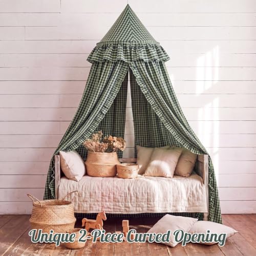 SmoothNovelty Gingham Plaid Bed Canopy, Green Black, Round