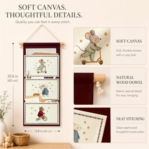 IAXIC Wall Hanging Organizer, Storybook Canvas Pockets for Nursery Room
