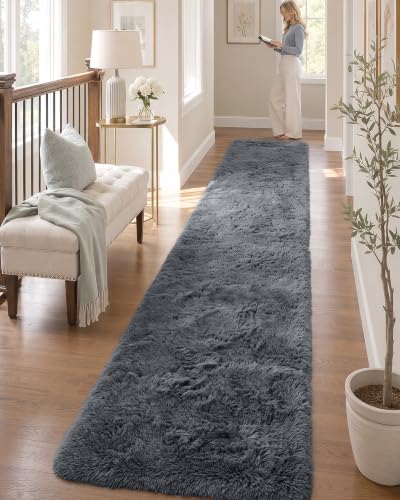 OLANLY 3x10 Machine Washable Runner Rugs for Hallway, Soft Fluffy Shaggy Bedside Rugs for Bedroom, Living Room, Indoor Floor Carpet for Kids Girls and Boys, Nursery Rooms, Home Decor Aesthetic, Grey
