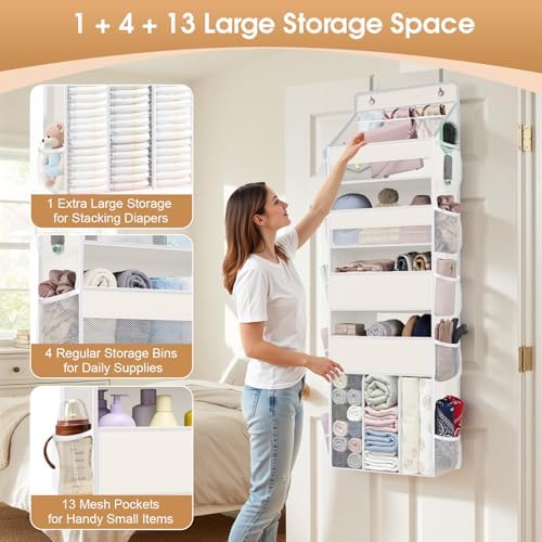 WISELIFE 5-Tier Over the Door Organizer for Nursery Hanging, Beige