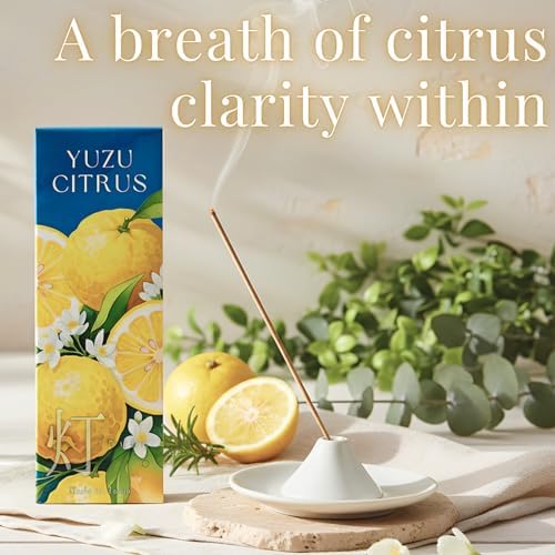 Yuzu Citrus Luxury Japanese Incense Sticks 60sticks Lemon Orange Mndarin Musk Coreless Low Smoke Natural Charcoal Free Non Toxic Aromatherapy Meditation Calming Stress Relief Relaxation Yoga TOMORI