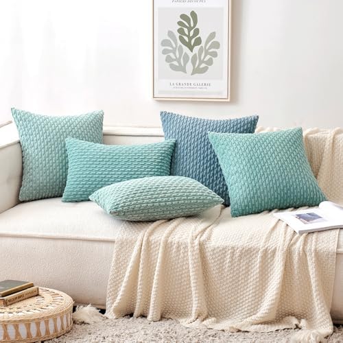 MIULEE Decorative Throw Pillow Covers 18x18 Turquoise Textured Corduroy