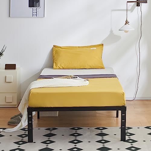 Bonnlo 16 Inch Metal Platform Twin Bed Frame, Mattress Foundation Replacement,Heavy Duty Steel Slat Support,No Box Spring Needed,Black