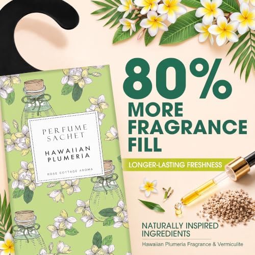Large 12 Packs Hawaiian Plumeria Hanging Scented Sachets Long-Lasting Closet Deodorizer Air Freshener Fabric Refresher Odor Eliminator for Drawer Home Fragrance Gift Set
