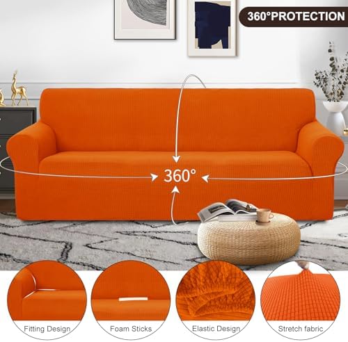 U-NICE HOME 4 Seater Stretch Couch Cover for 3 Cushion Sofa, Orange
