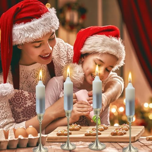 NJAO HOO Silver Christmas Candles 5 Inch Short Taper Candle Metallic Candlesticks Unscented Candle Set for Home Decor Christmas Party Dinner Candles, 4 Pack