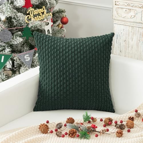 Kevin Textile Soft Corduroy 26x26 Inch Pillow Covers 2 Pack, Army Green