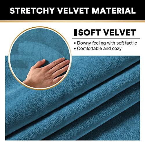 PrinceDeco Velvet Plush Couch Cover Stretch 2 Piece Chair Cover Chair Slipcover Washable Furniture Protector Couch Soft with Elastic Bottom Armchair Cover Width Up to 49 Inch(Small, Blue)