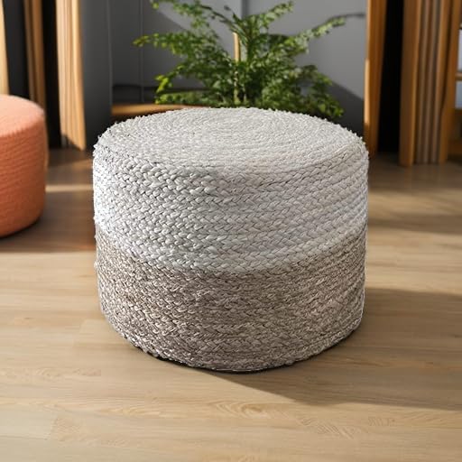 Pouf Ottoman 100% Jute Pouffe Natural Ivory (20"x20"x20")