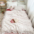 Muslin Cotton Duvet Cover with Ruffles, Cherry Print, No Pillow