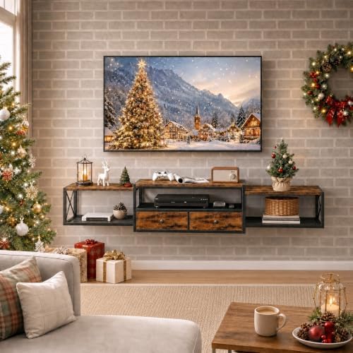 HavenlyYouth 55" Floating TV Stand, Modern Entertainment Center, Wall-Mounted Media Console Shelf for Under TV Storage, TV Cabinet for Living Room, Bedroom, Rustic Brown