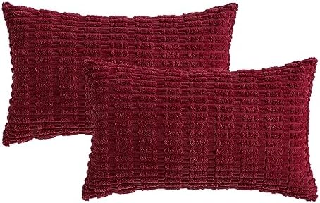 MIULEE Christmas Lumbar Corduroy Decorative Pillow Covers 12x20 Burgundy