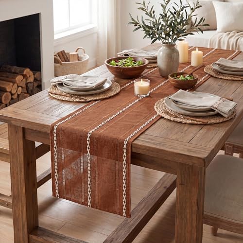 Artoid Mode Caramel Rustic Cotton Linen Table Runner 13x90 Inch