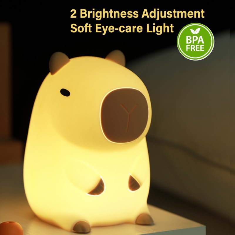 Cute Capybara Night Light, LED Squishy Night Lamp, 2 Levels Dimmable Nursery Nightlight, Rechargeable Touch Lamp, Dorm Decor, Funny Gifts (Normal)