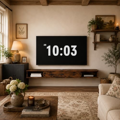 GHC Floating TV Stand, 75'' Wall Mounted TV Cabinet, Floating Shelves with Door, Media Console for DVD Player, Space-Saving Under TV Shelf for Bedroom & Living Room (Rustic Brown)