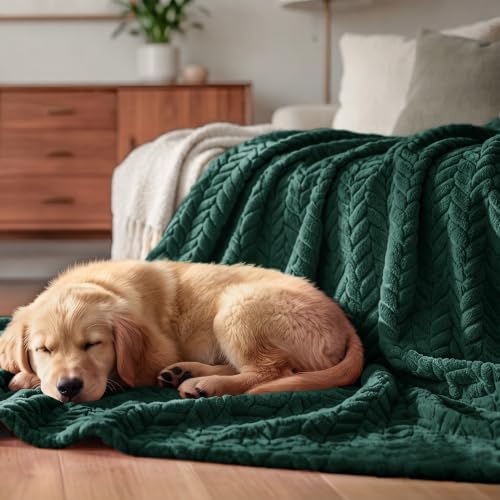 Exclusivo Mezcla Fleece Throw Blanket for Couch Sofa, 50”x70”, Forest Green